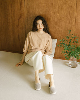 「くらすことの日常生活着」UVウォッシャブル7分袖ニットプルオーバー