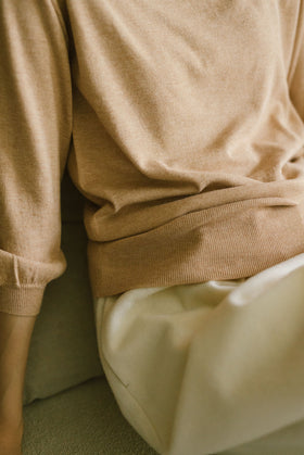 「くらすことの日常生活着」UVウォッシャブル7分袖ニットプルオーバー