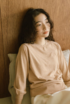 「くらすことの日常生活着」UVウォッシャブル7分袖ニットプルオーバー