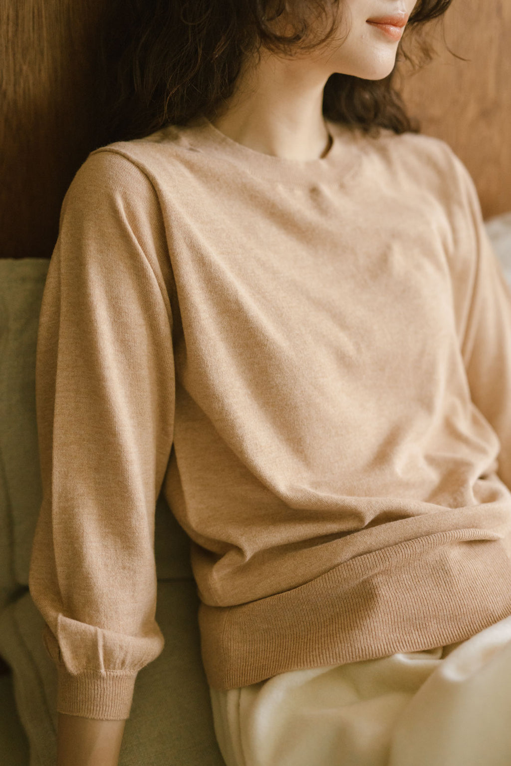 「くらすことの日常生活着」UVウォッシャブル7分袖ニットプルオーバー