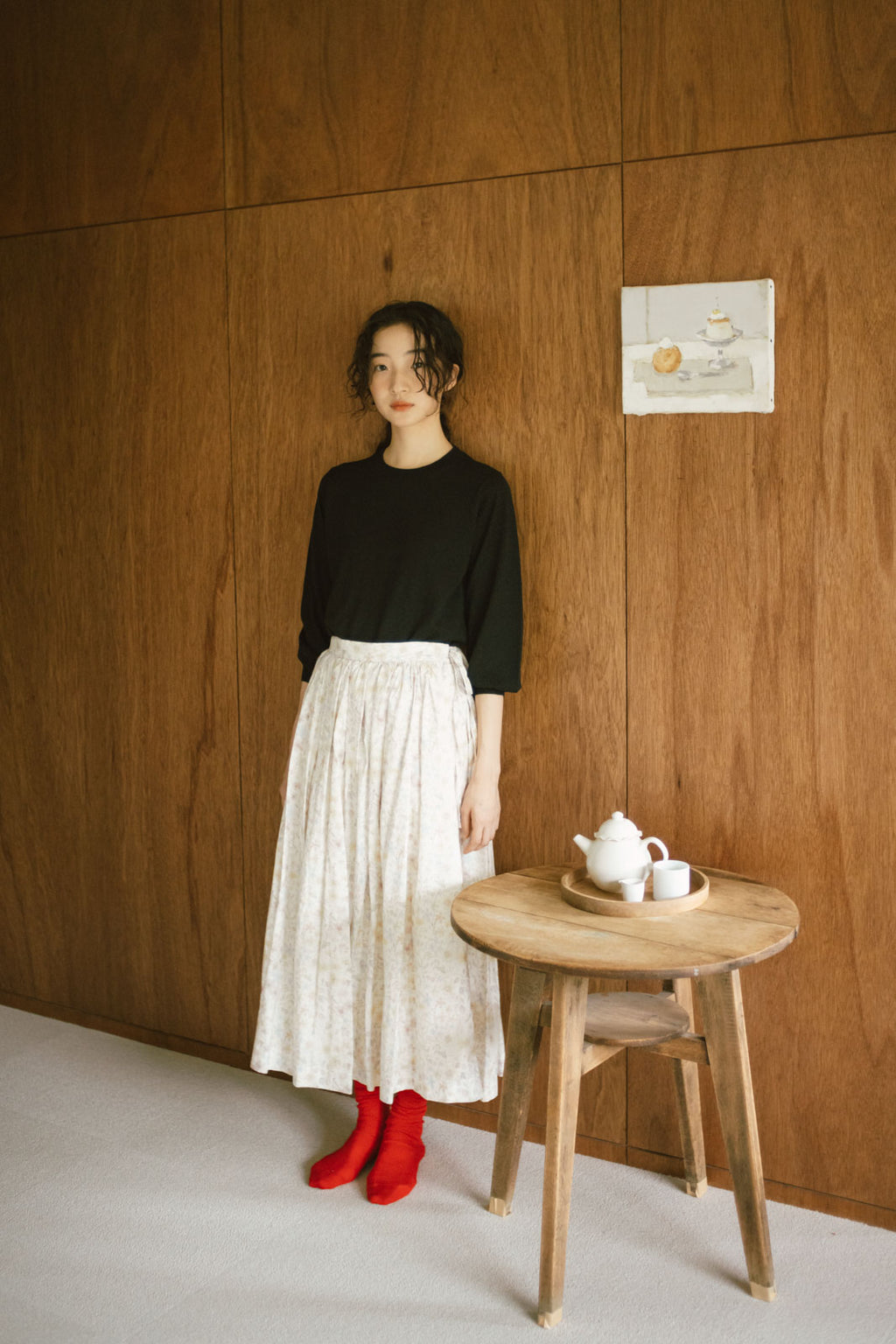 「くらすことの日常生活着」UVウォッシャブル7分袖ニットプルオーバー