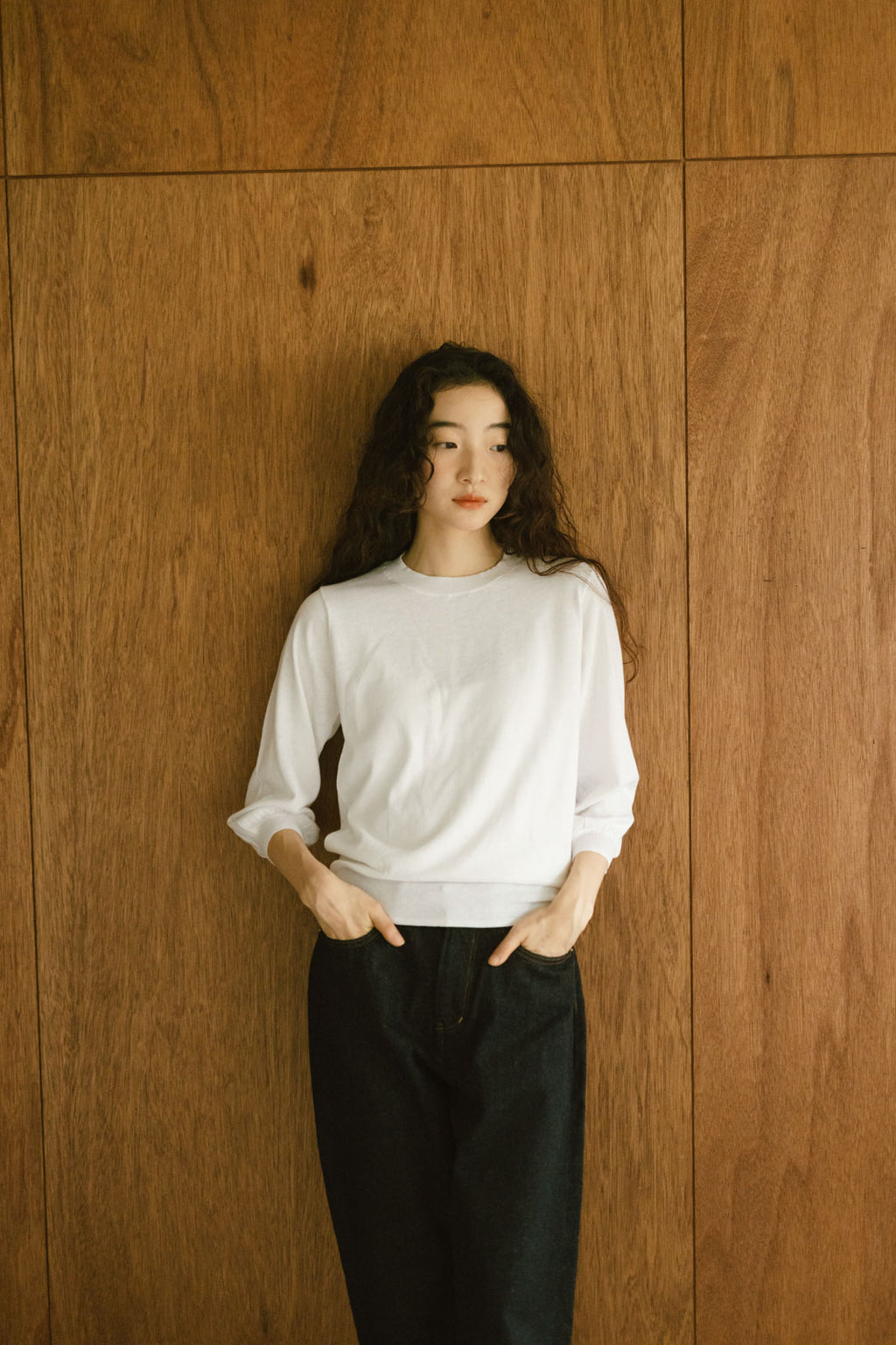 「くらすことの日常生活着」UVウォッシャブル7分袖ニットプルオーバー