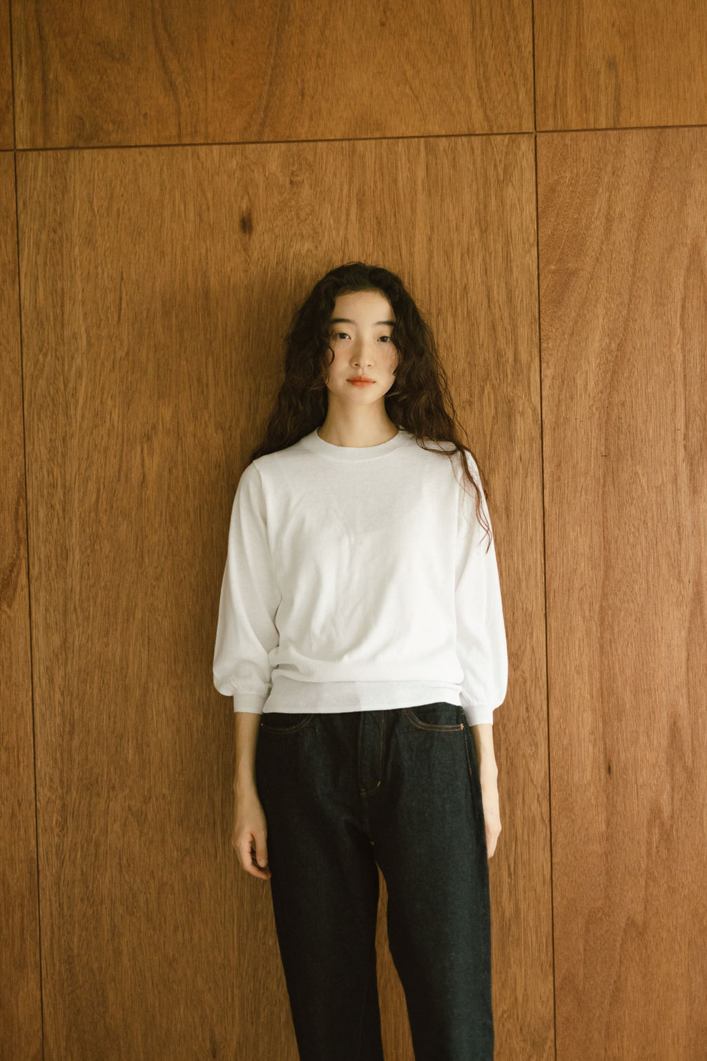 「くらすことの日常生活着」UVウォッシャブル7分袖ニットプルオーバー