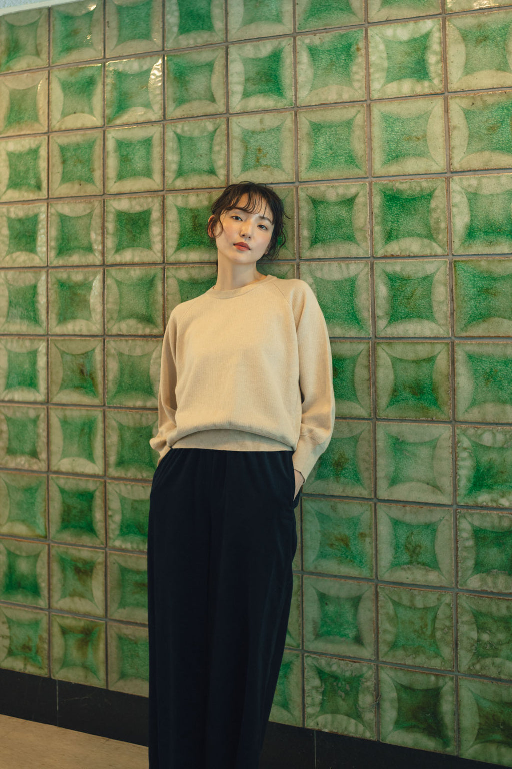 「くらすことの日常生活着」ニットみたいなカシミヤ混スウェット