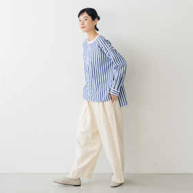 くらすこと +to コットンリネンデニムワイドパンツ