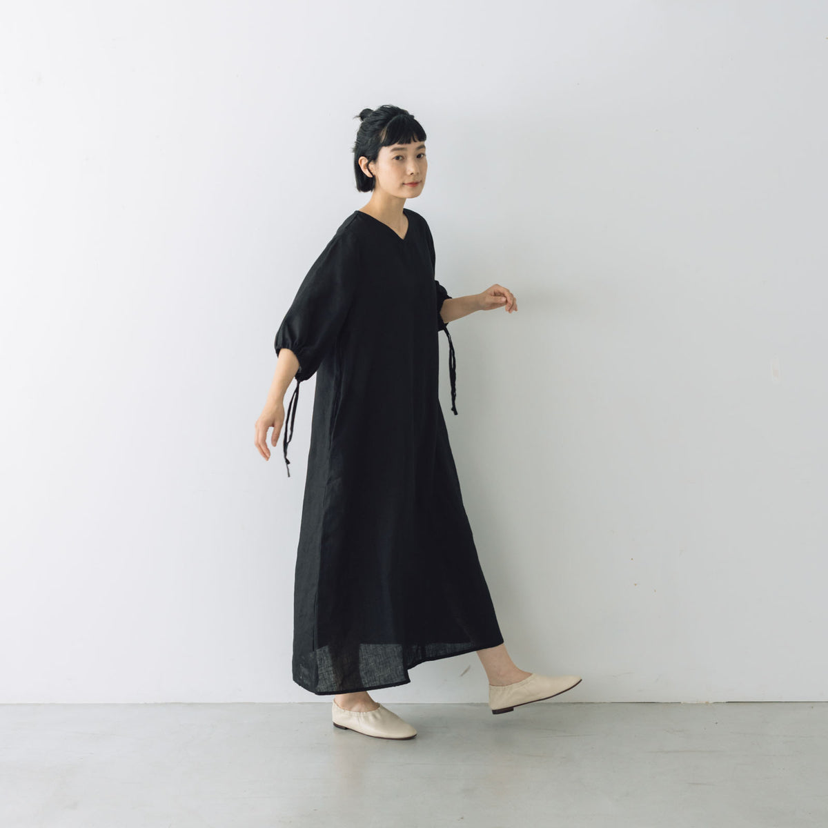 fog linen workナイトドレス2点セット fog linen work サーラ ドレス ブラック ｜くらすこと