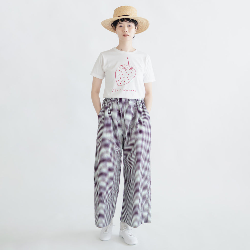 pot and tea チェック柄シンプルワイドパンツ(M)