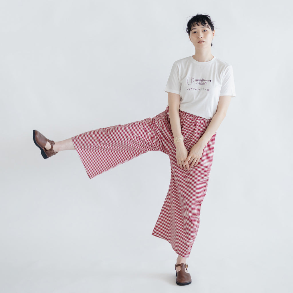 pot and tea チェック柄シンプルワイドパンツ(M)