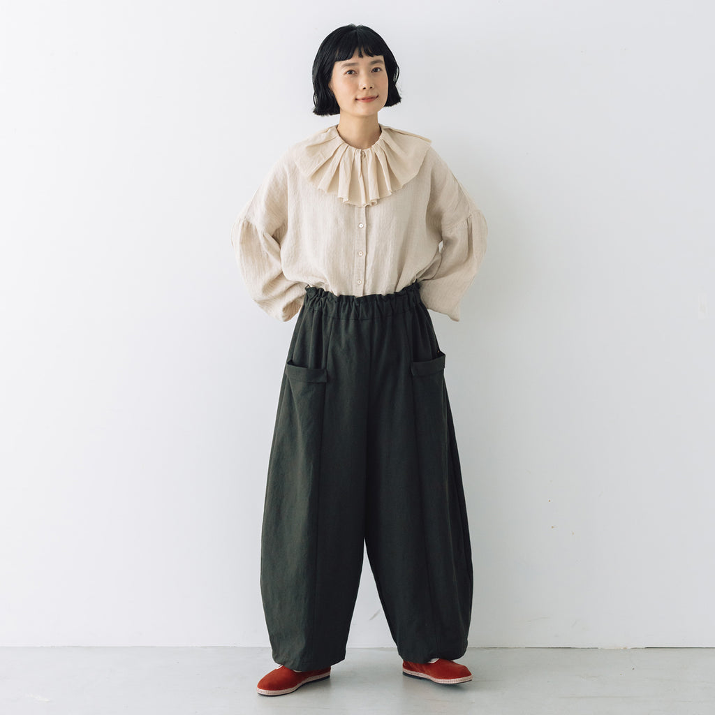 MAGALI コットンリネン アンティークキャンバス フラップパンツ