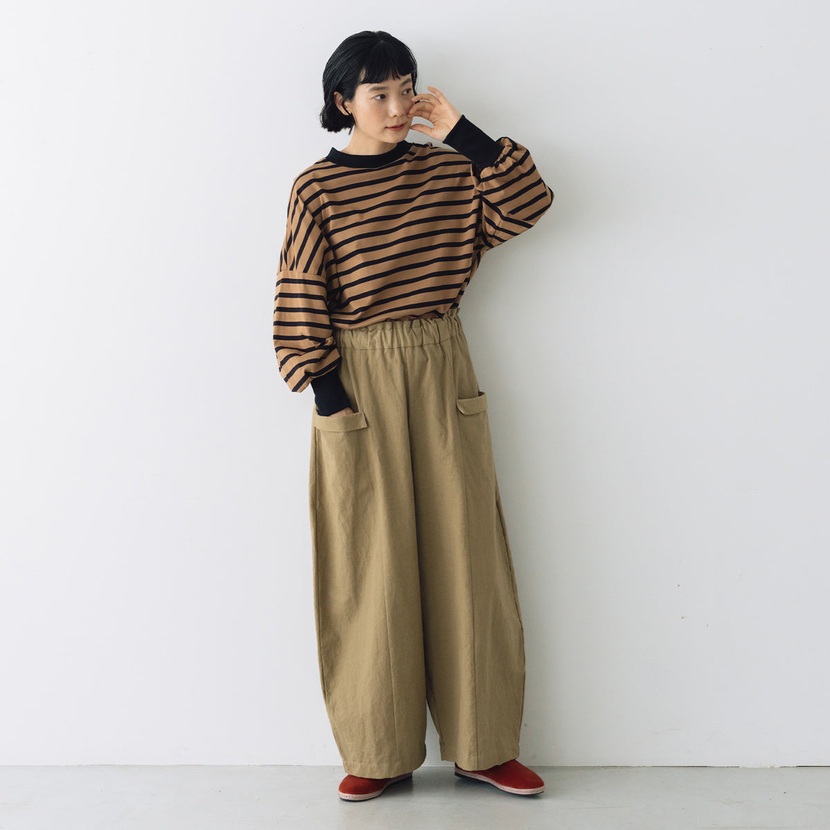 MAGALI コットンリネン アンティークキャンバス フラップパンツ