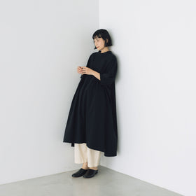 UNIVERSAL SEVEN USAコットン リネンコンボギャザースリーブワンピース