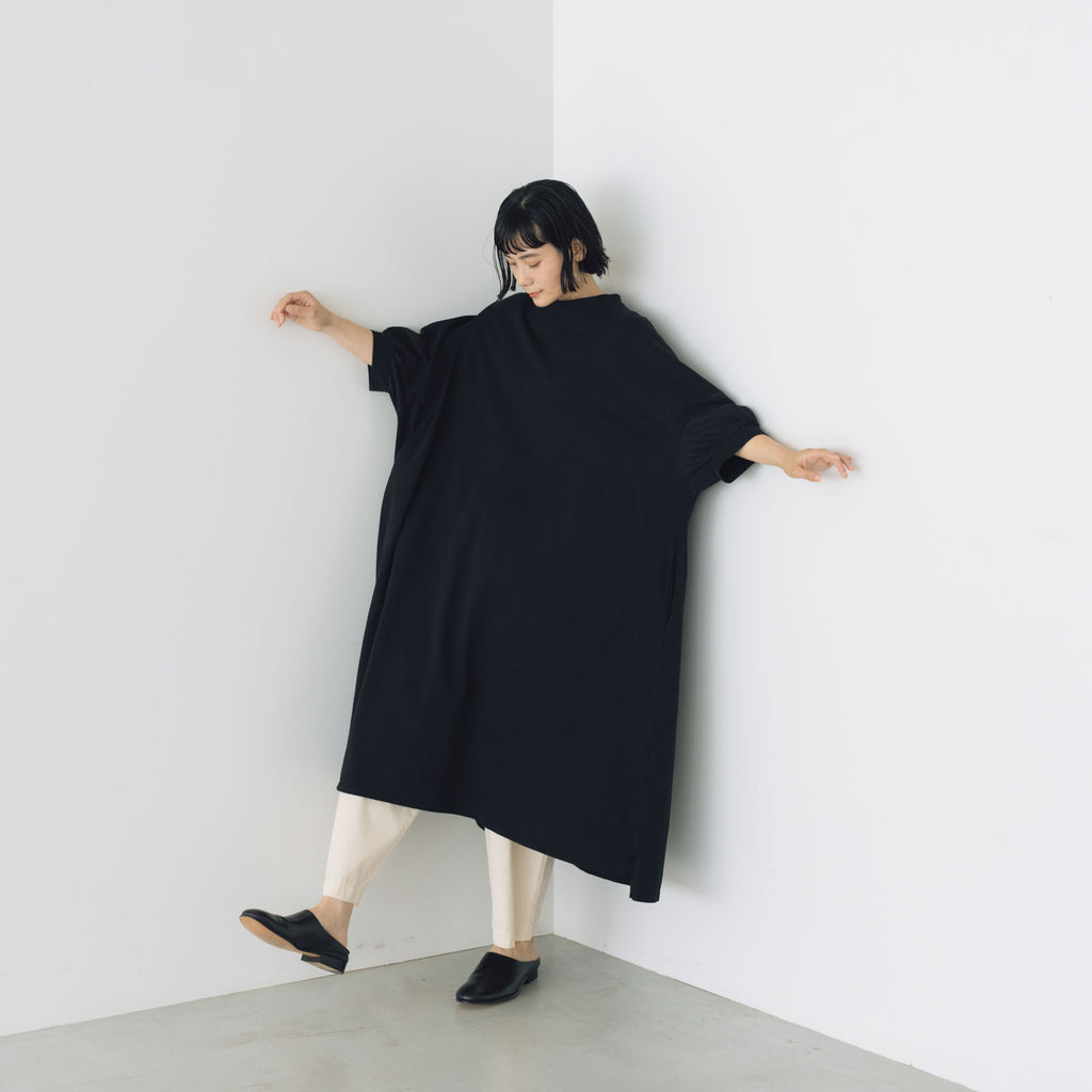 UNIVERSAL SEVEN USAコットン リネンコンボギャザースリーブワンピース