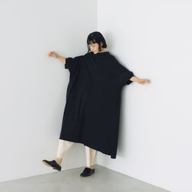 UNIVERSAL SEVEN USAコットン リネンコンボギャザースリーブワンピース