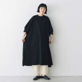 UNIVERSAL SEVEN USAコットン リネンコンボギャザースリーブワンピース