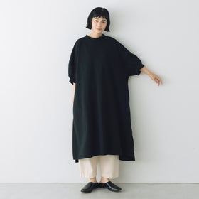 UNIVERSAL SEVEN USAコットン リネンコンボギャザースリーブワンピース