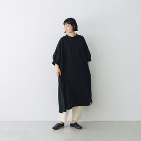 UNIVERSAL SEVEN USAコットン リネンコンボギャザースリーブワンピース