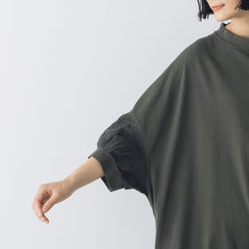 UNIVERSAL SEVEN USAコットン リネンコンボギャザースリーブワンピース