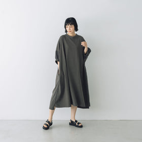UNIVERSAL SEVEN USAコットン リネンコンボギャザースリーブワンピース