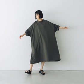 UNIVERSAL SEVEN USAコットン リネンコンボギャザースリーブワンピース