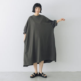 UNIVERSAL SEVEN USAコットン リネンコンボギャザースリーブワンピース