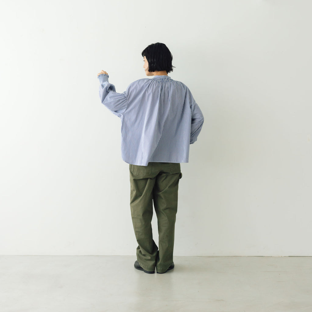 UNIVERSAL TISSU バンドカラーシャーリングブラウス ストライプ