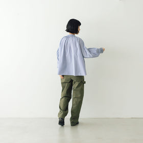 UNIVERSAL TISSU バンドカラーシャーリングブラウス ストライプ