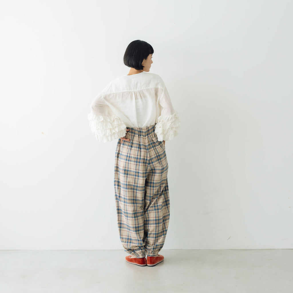 Yarmo ワイドタックイージーパンツ サックス×ベージュ
