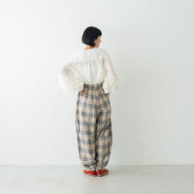 Yarmo ワイドタックイージーパンツ サックス×ベージュ
