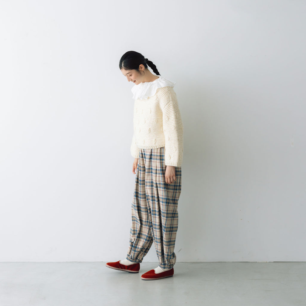 Yarmo ワイドタックイージーパンツ サックス×ベージュ