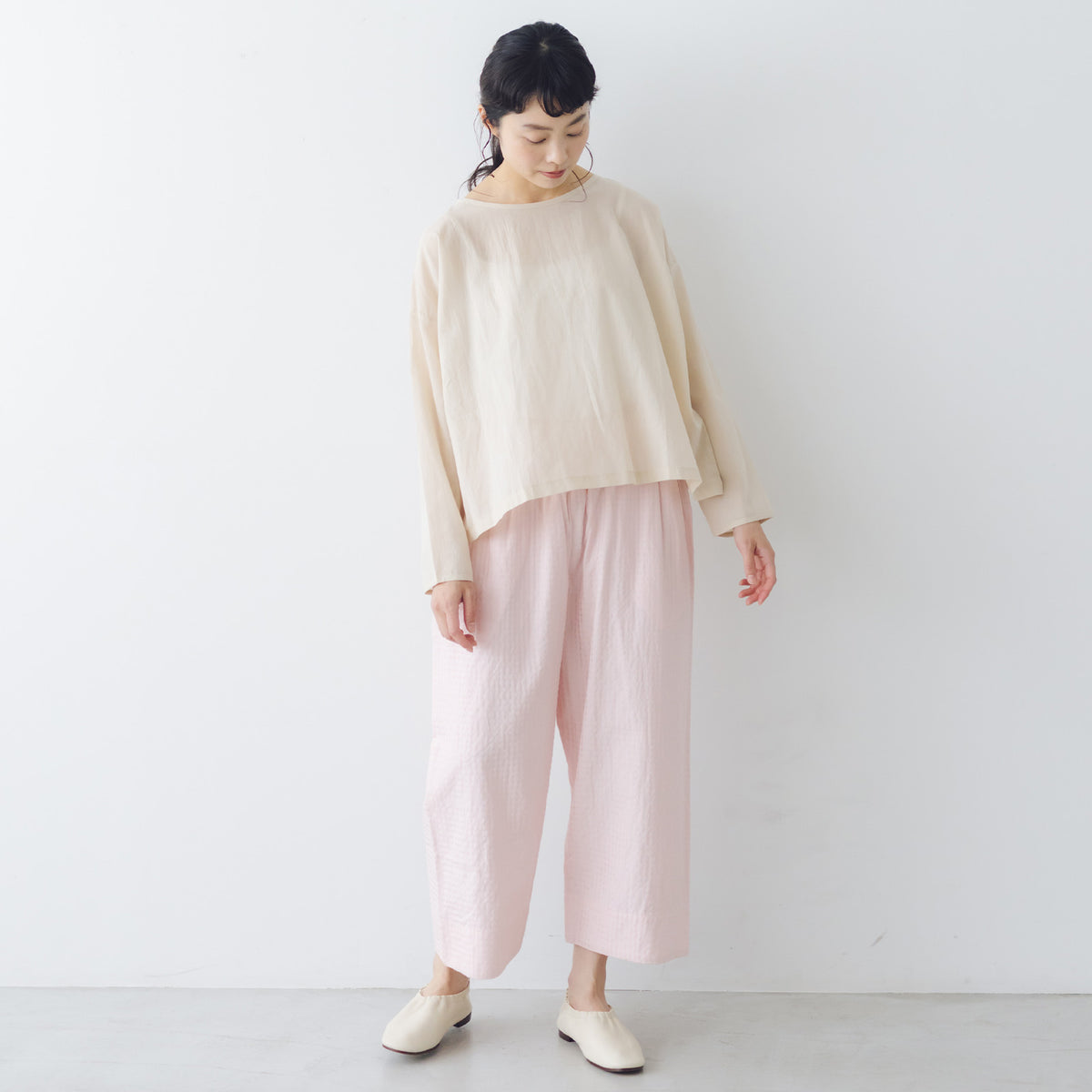 yoli ギンガムチェックパンツ　ピンク Yoli Gingham wide pants ｜くらすこと公式オンラインストア