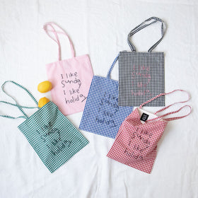 pot and tea チェック柄ハンド刺繍バッグ