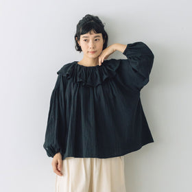 pot and tea ガーゼのゴムそで口 ブラウス