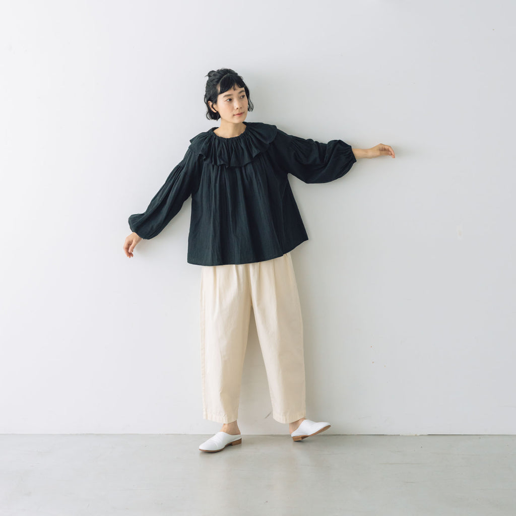 pot and tea ガーゼのゴムそで口 ブラウス