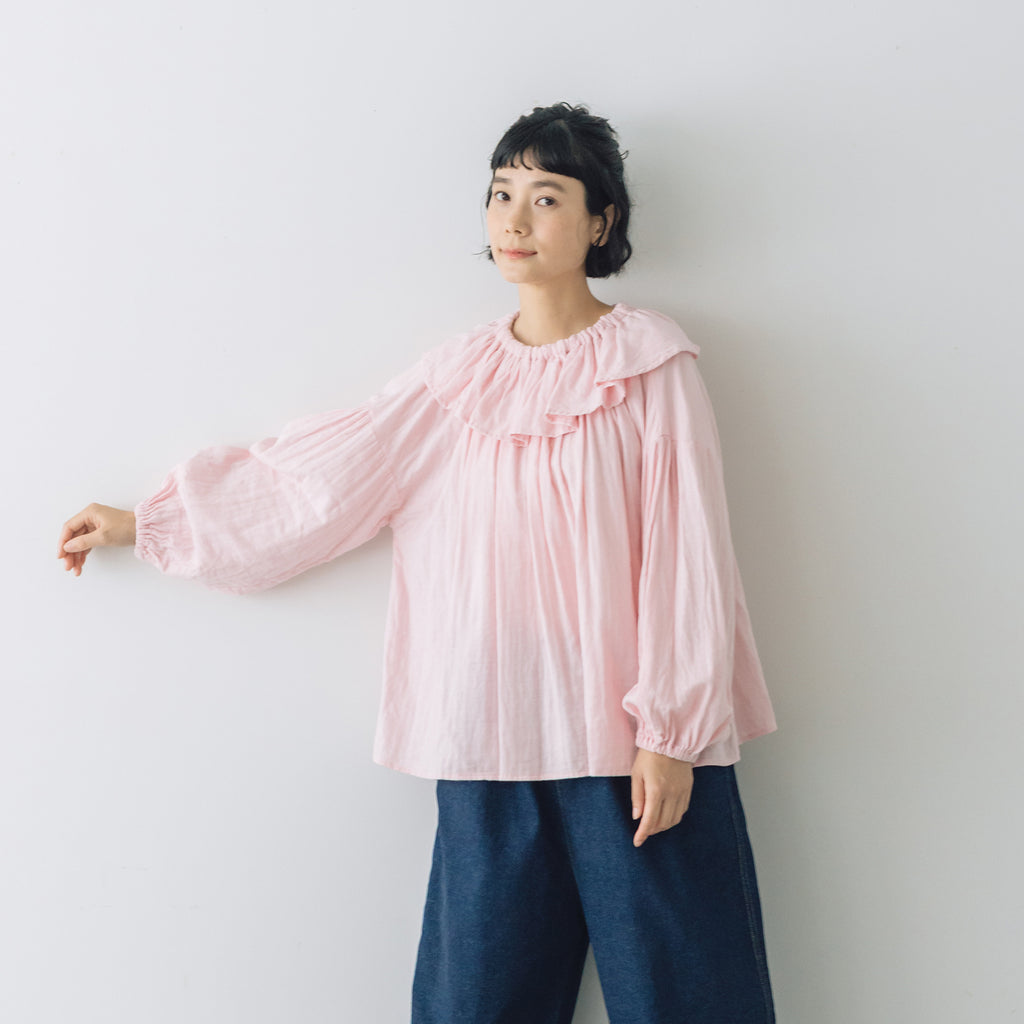 pot and tea ガーゼのゴムそで口 ブラウス