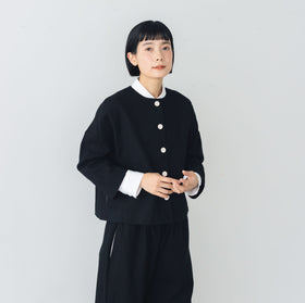 pot and tea 綿麻 ドロップショルダージャケット 黒