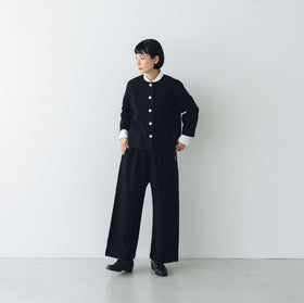 pot and tea 綿麻 ワイドパンツ 黒