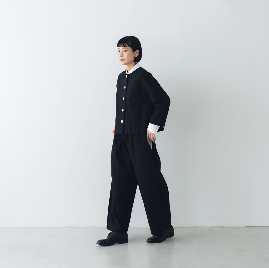 pot and tea 綿麻 ドロップショルダージャケット 黒