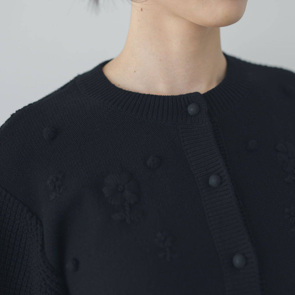 pot and tea ハンド刺繍綿カーディガン 黒