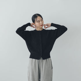 pot and tea ハンド刺繍綿カーディガン 黒