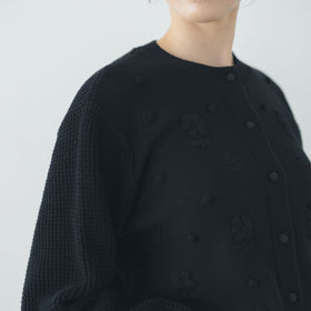 pot and tea ハンド刺繍綿カーディガン 黒