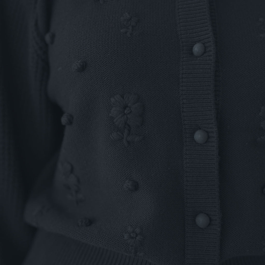 pot and tea ハンド刺繍綿カーディガン 黒