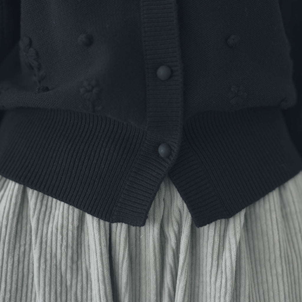 pot and tea ハンド刺繍綿カーディガン 黒