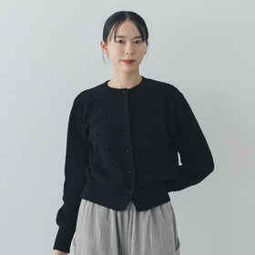 pot and tea ハンド刺繍綿カーディガン 黒