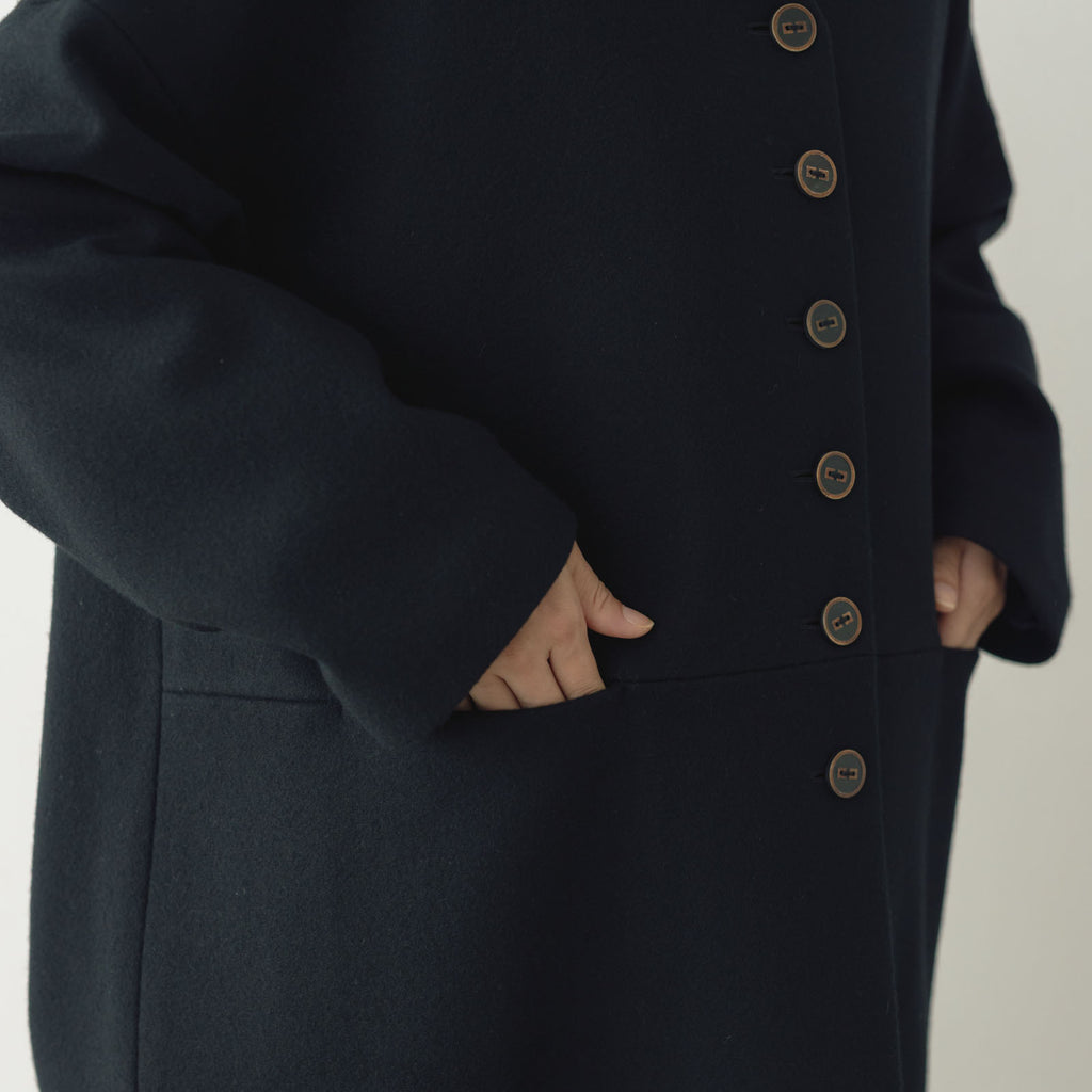 atelier naruse メルトンウールコクーンコート ブラック