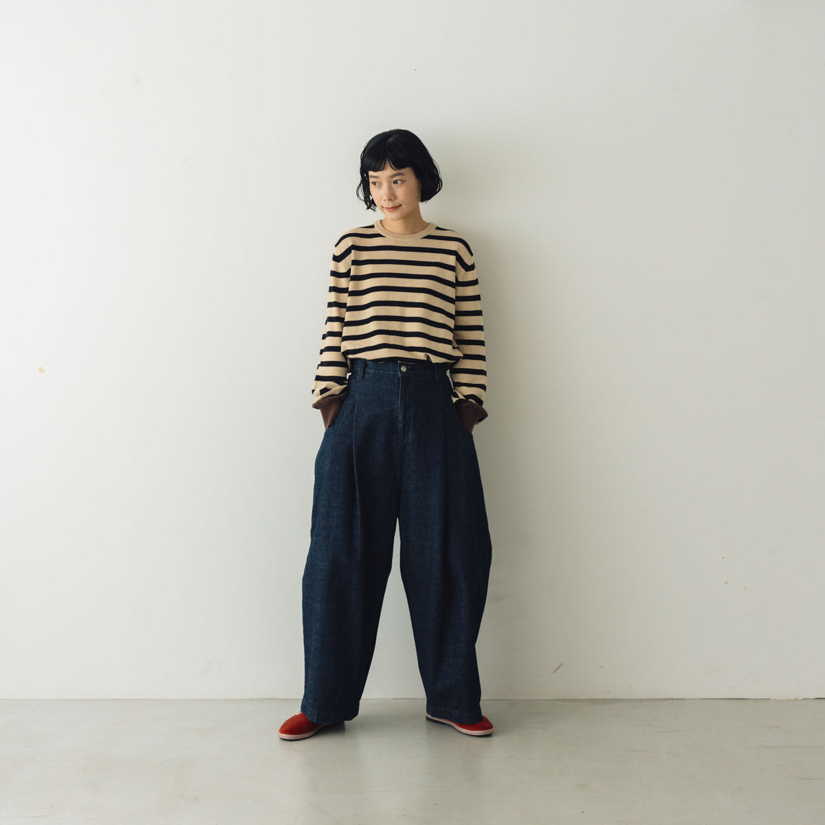 アトリエナルセ コットンデニム タックパンツ size0 atelier naruse コットンデニム タックパンツ ｜くらすこと公式