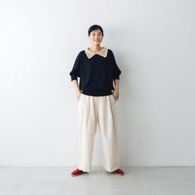 atelier naruse ラミーコットンクロシェカラー 半袖ニット