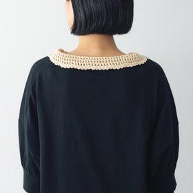 atelier naruse ラミーコットンクロシェカラー 半袖ニット