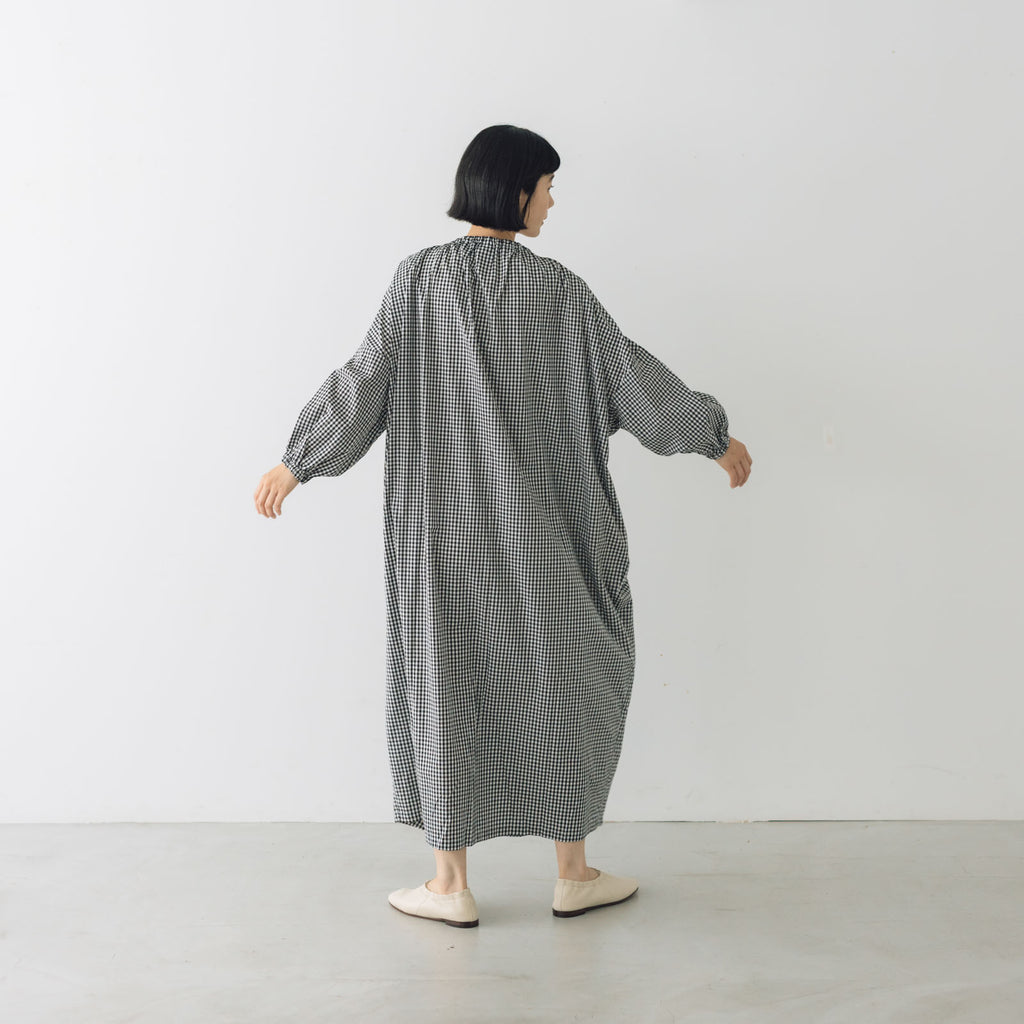 pot and tea チェック柄スモックボリュームワンピース(ロング)