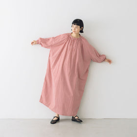 pot and tea チェック柄スモックボリュームワンピース(ロング)