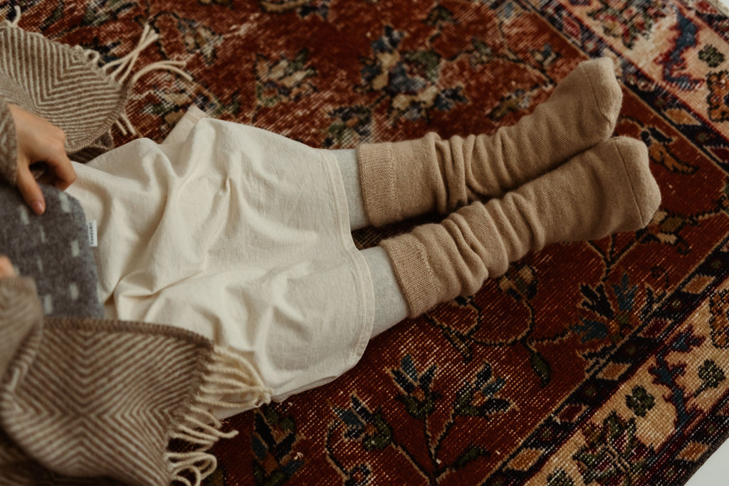 シルクふぁみりぃ アルパカ足湯ソックス ナチュラルベージュ